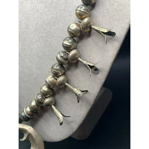 Squash Blossom NAJA Pendant Sterling Silver Native American Silver Pearls Long C